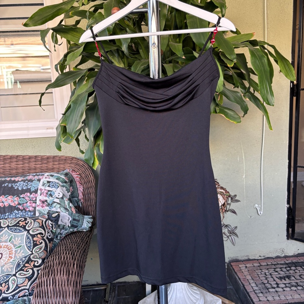 XOXO Heart Bead Strap Mini Black Dress